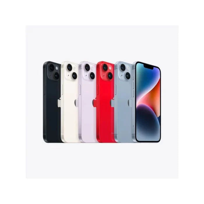 Blue iPhone 14 with 128GB storage by Oraxxi, showcasing the sleek smartphone and its vibrant color.