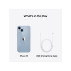 Blue iPhone 14 with 128GB storage from Oraxxi, showcasing the sleek smartphone with a vibrant blue finish.