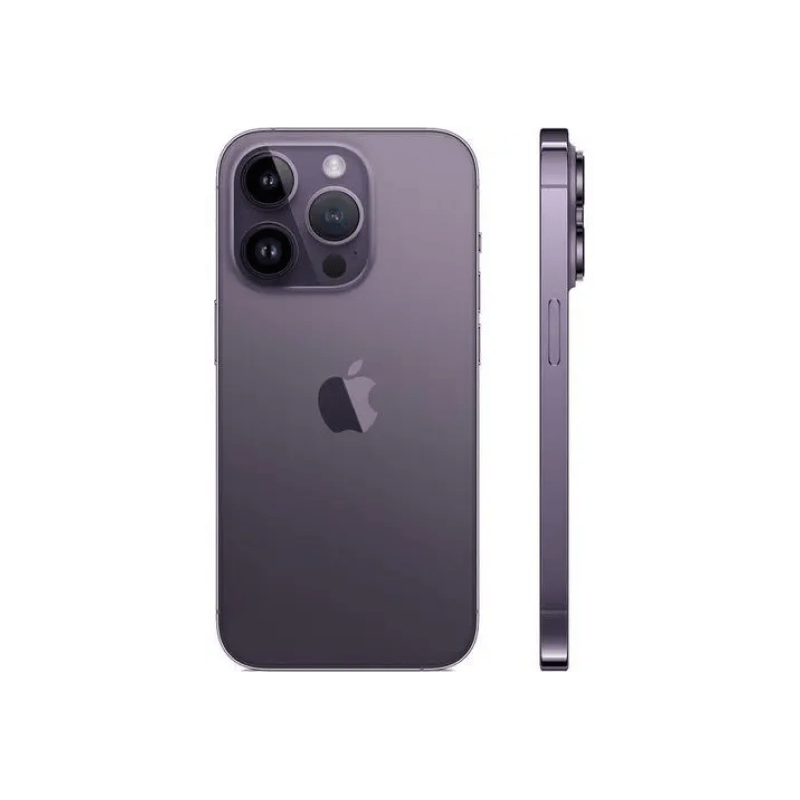 Deep purple iPhone 14 Pro Max with 256GB storage from Oraxxi, showing the sleek front and back design of the smartphone.