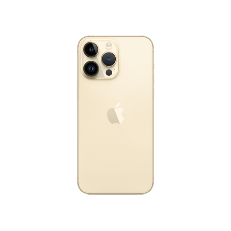 Gold iPhone 14 Pro Max with 256GB storage featuring a sleek design and triple-camera system, by Oraxxi.