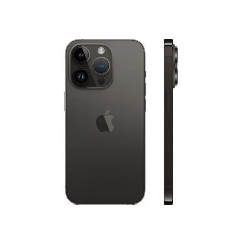 Black iPhone 14 Pro Max with 256GB storage in Graphite color, displayed with sleek design and metallic finish by Oraxxi.