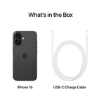 Black iPhone 16 with 128GB storage from Oraxxi, showing the sleek front display and modern design.