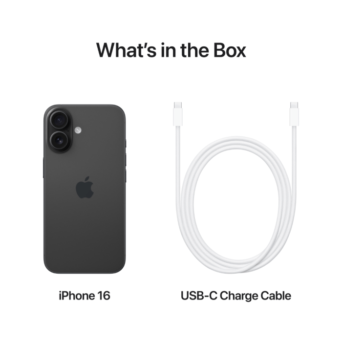 Black iPhone 16 with 128GB storage from Oraxxi, showing the sleek front display and modern design.