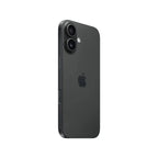 Black iPhone 16 with 128GB storage by Oraxxi, front and back view showcasing sleek smartphone design.