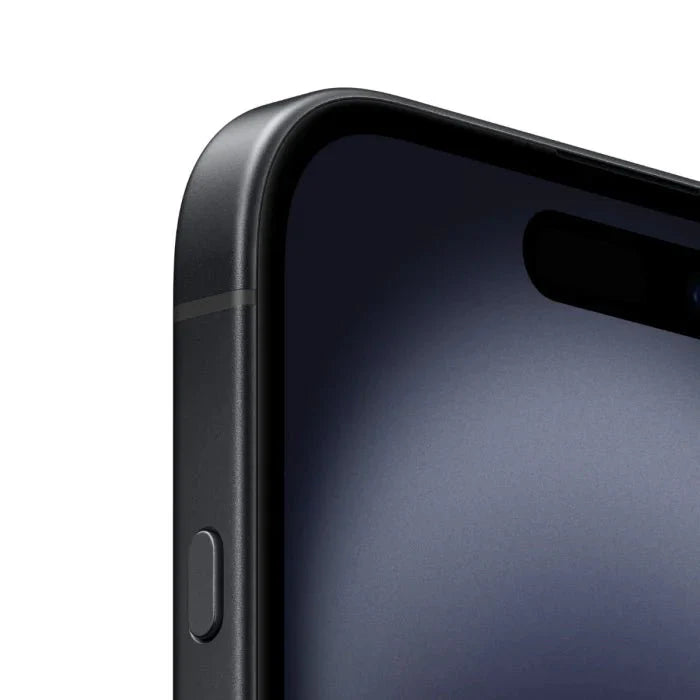 Black iPhone 16 128GB by Oraxxi showing front screen with sleek design and dual camera setup