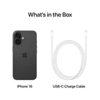 Black iPhone 16 with 128GB storage by Oraxxi, showing the sleek front and back design of the smartphone.