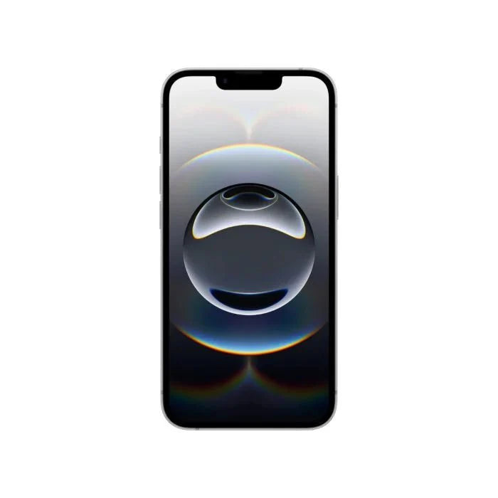 White iPhone 16e 128GB smartphone by Oraxxi, showing front display and sleek design.