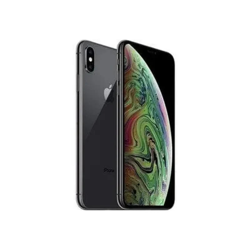Oraxxi iPhone XS Max with 256GB storage, black front and silver back, showing the sleek design and large screen.