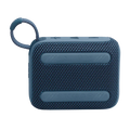 Blue JBL Go 4 ultra-portable Bluetooth speaker by Oraxxi, shown in a sleek compact design ideal for portable audio.