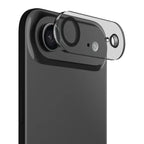 Black Moov Camera Lens Protector for iPhone Air by Oraxxi, showing a clear protective film over the camera lens.