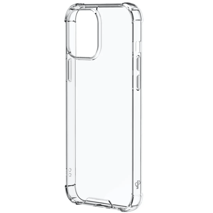 Clear Moov case for iPhone 13 mini by Oraxxi, showcasing a transparent protective cover with precise cutouts.