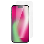 Clear glass screen guard for iPhone 17 Pro by Oraxxi, showing the transparent edge-to-edge protective cover in close-up view.