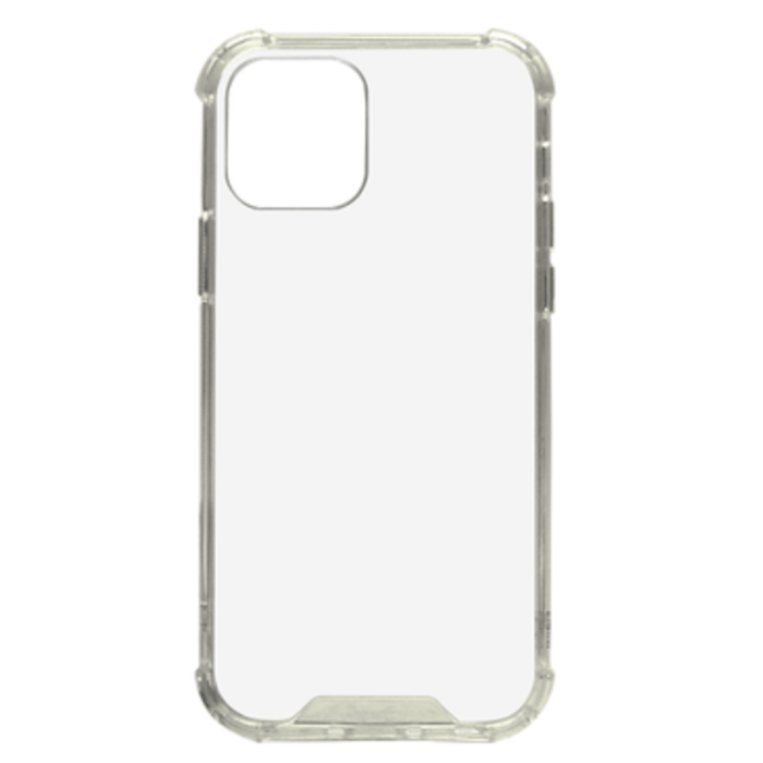 Clear Oraxxi Moov iPhone 12/12 Pro crystal case showing transparent protective cover with precise cutouts for buttons and ports.