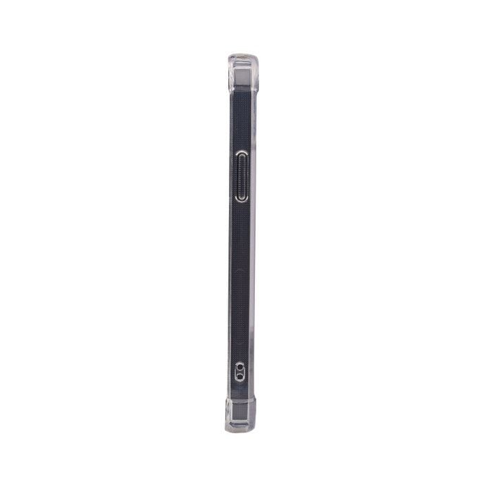 Clear Oraxxi Moov iPhone 12/12 Pro crystal case showing slim, transparent protective design with precise cutouts for buttons and ports.