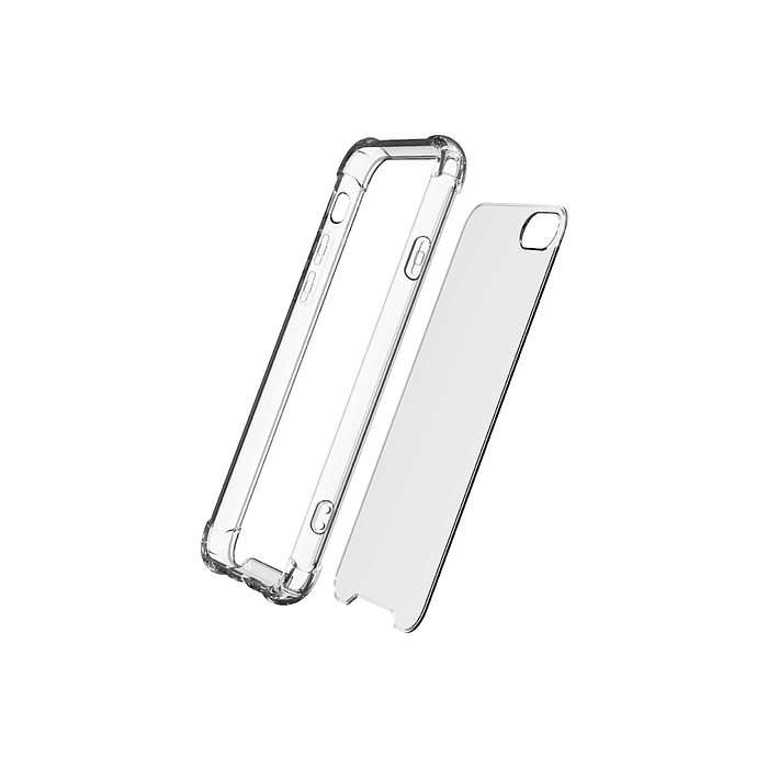 Clear Moov iPhone SE/8/7 case by Oraxxi showing transparent, slim protective cover with precise cutouts for buttons and ports.