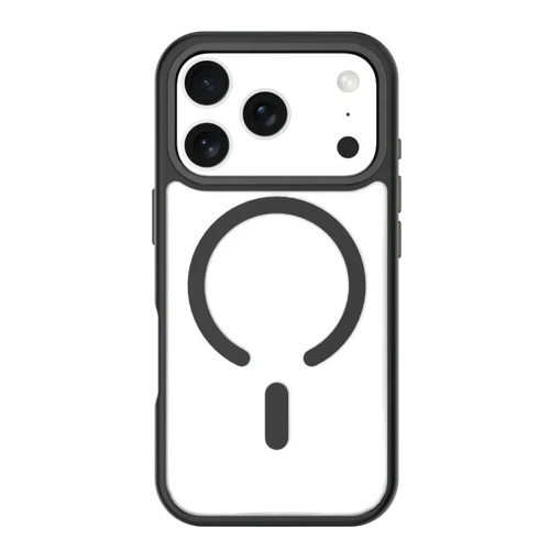 Black Moov Luxe Edge Case with MagSafe for iPhone 17 Pro by Oraxxi, showing the sleek protective design and magnetic attachment.