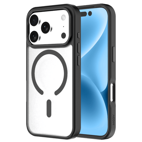 Black Moov Luxe Edge Case with MagSafe for iPhone 17 Pro, made by Oraxxi, featuring a sleek protective design.