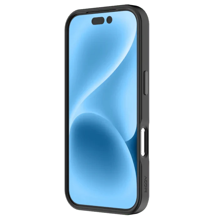 Black Moov Luxe Edge Case with MagSafe for iPhone 17 Pro by Oraxxi, showing the sleek design and protective edges.