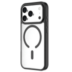Black Moov Luxe Edge Case with MagSafe for iPhone 17 Pro by Oraxxi, showing the sleek protective design and magnetic attachment point.