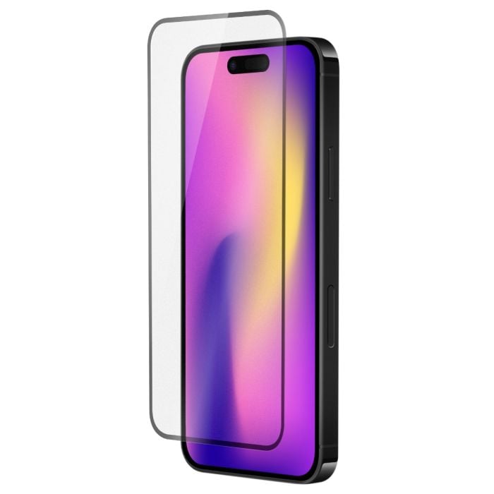 Oraxxi Moov matte glass screen guard on iPhone 17 Pro Max, showing sleek, protective matte finish for the device's display.