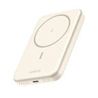 Oraxxi UGREEN magnetic 5000mAh wireless power bank in cream, compact with 15W fast charging and magnetic attachment.