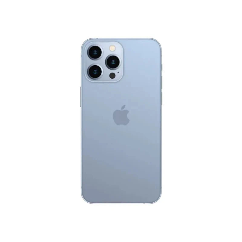 Gray iPhone 13 Pro Max with 256GB storage by Oraxxi, showing the front and back of the Grade A smartphone.