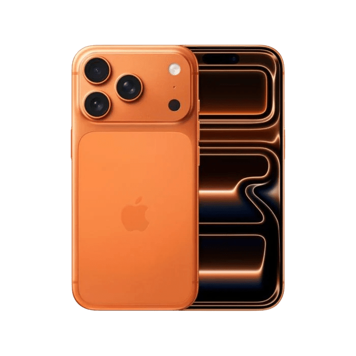 Orange Oraxxi iPhone 17 Pro with 256GB storage, showing the sleek front display and modern design.