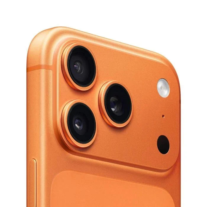Orange Oraxxi iPhone 17 Pro with 256GB storage showing the front display and sleek design.