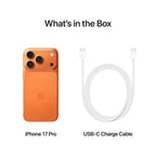 Orange Oraxxi iPhone 17 Pro with 256GB storage, front and back view showing sleek design and triple-camera system.