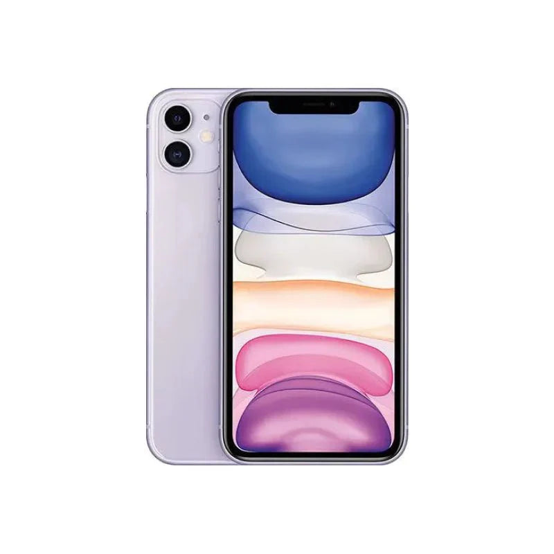 Pre-owned purple Apple iPhone 11 with 64GB storage, showing the front screen and sleek design.