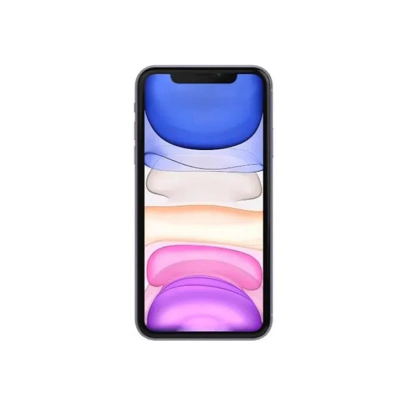 Pre-owned Apple iPhone 11 in purple with 64GB storage, A Grade condition, showing the front display and sleek design.