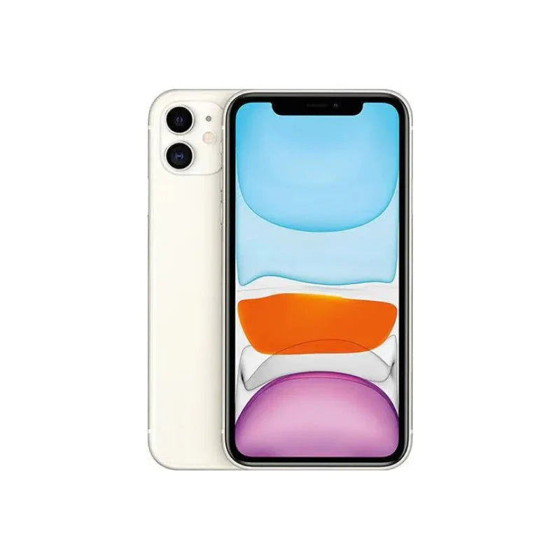Pre-owned Apple iPhone 11 with 64GB storage in white, showing the front screen and sleek smartphone design.