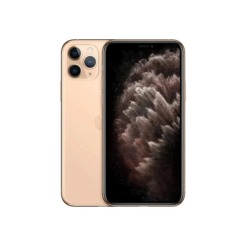 Pre-owned Apple iPhone 11 Pro in gold with 64GB storage, showing the front screen and sleek design.