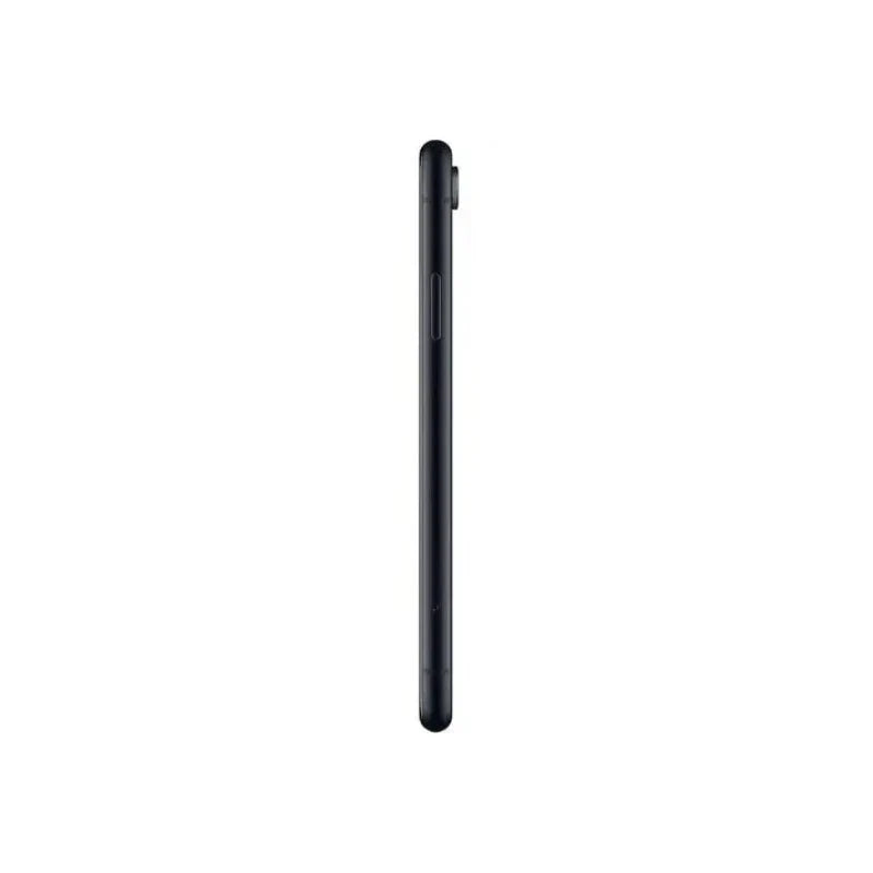 Pre-owned Apple iPhone XR 64GB in black, showing front view with screen turned on and sleek design.