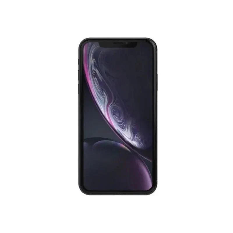 Pre-owned Apple iPhone XR 64GB in black, A grade, showing front screen and sleek design.