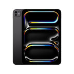 Apple iPad Pro with M5 chip, sleek silver tablet showing screen with app icons and slim design.