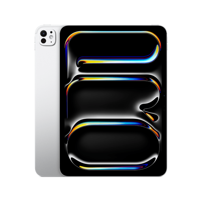 Silver iPad Pro with Apple M5 chip, showcasing its sleek design and edge-to-edge display in a professional setting.