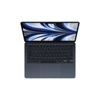 Midnight 13-inch MacBook Air with Apple M2 chip, 8-core CPU and GPU, 16GB RAM, 256GB storage, open on a desk.