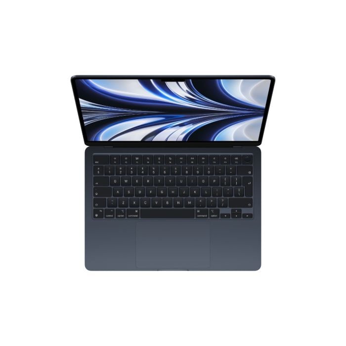 Midnight 13-inch MacBook Air with Apple M2 chip, 8-core CPU and GPU, 16GB RAM, 256GB storage, open on a desk.