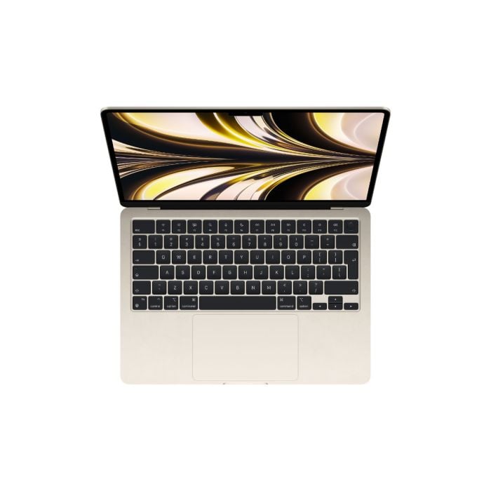 Apple MacBook Air 13-inch with M2 chip, 8-core CPU and GPU, 16GB RAM, 256GB storage in Starlight color, sleek laptop design.