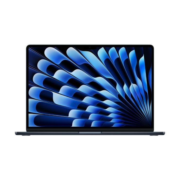 Apple MacBook Air 15-inch with M4 chip, sleek silver laptop open showing keyboard and screen, on a clean surface.