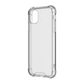 Clear Moov iPhone 11/XR case showing slim, transparent design with reinforced edges for protection.