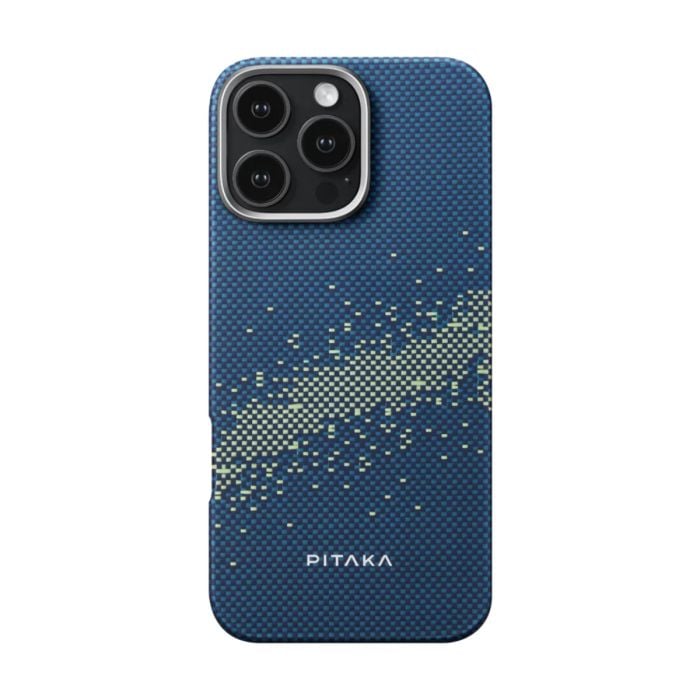 Pitaka StarPeak woven iPhone 16 Pro case with Milky Way Galaxy design, showcasing a durable, stylish phone case in South Africa.